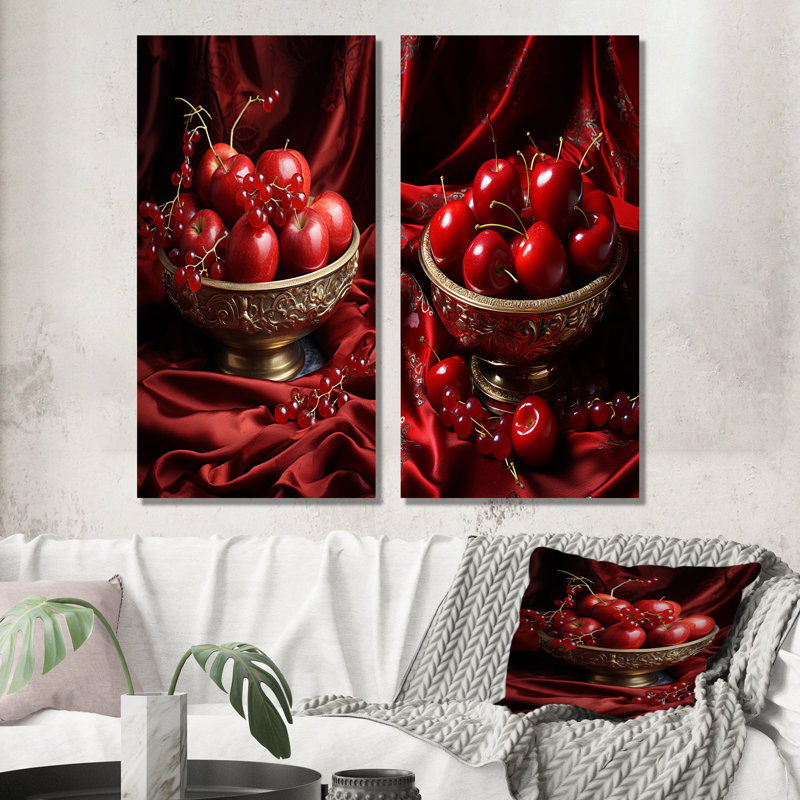 «Radiant Red Orchard Apple Opulence», ensemble de 2 impressions sur toile de fruits, H 28 po x l 25 po, Toile tendue