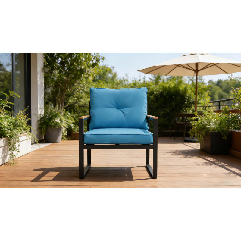 Outdoor Dining Armchair with Cushions, Blue