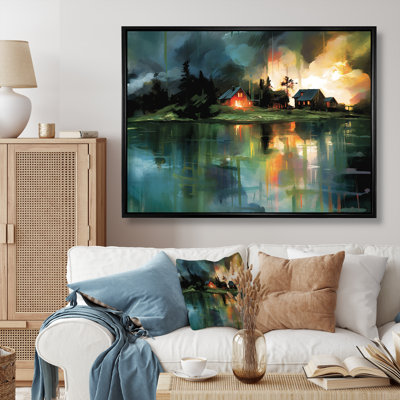 Art mural, maisons de campagne avec nuages abstraits_105692