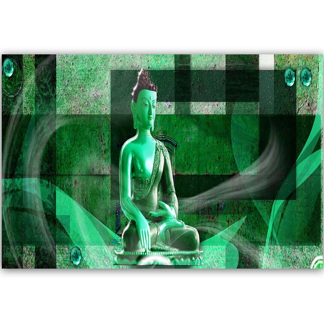 Leinwandbild Buddha vor geometrischem Hintergrund 2