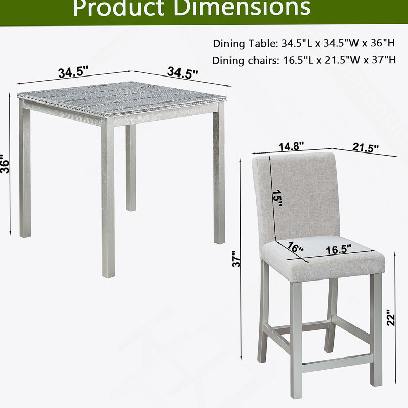 Ensemble de table de comptoir 5 pièces, ensemble de table de cuisine avec table carrée, table de salle à manger à hauteur de comptoir