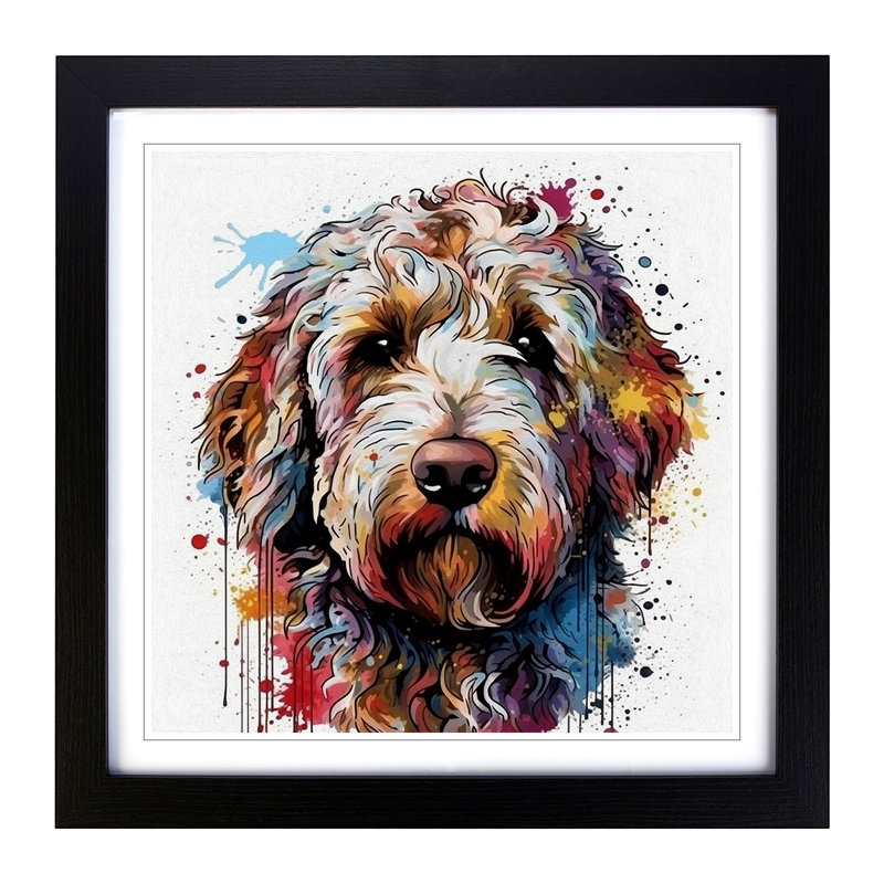Labradoodle Graphic No.1 - Single Picture Frame Print on Wood, Black