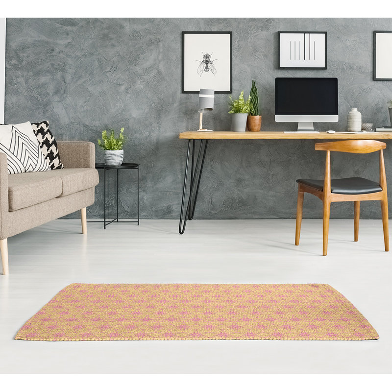 Tapis de zone jaune ornée cercles, Rectangle 4 pi x 6 pi