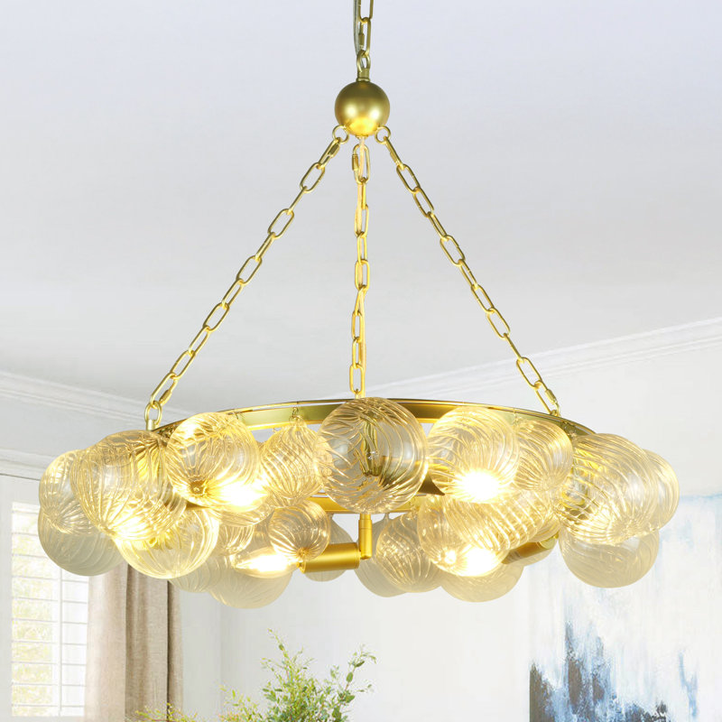 Lustre boule en verre 6 lumières Herrin, Doré