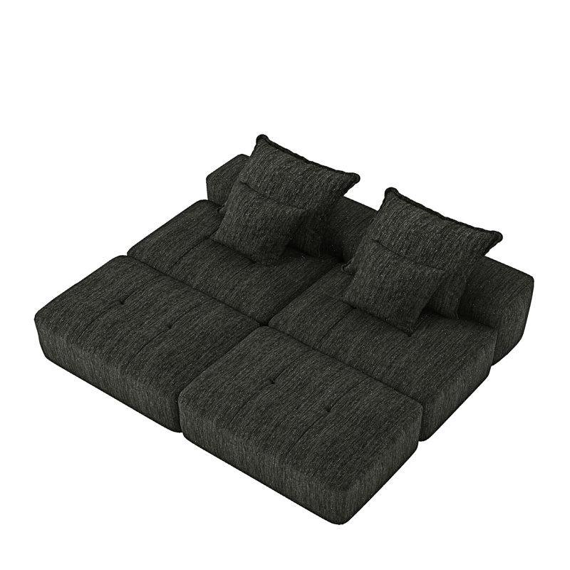 Canapé modulaire surdimensionné avec 2 repose-pieds et 2 sièges Boneless, Chenille noir
