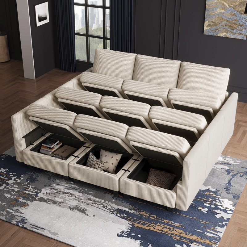 Canapé modulaire avec espace de rangement Corduroy Sleeper, Velours côtelé beige