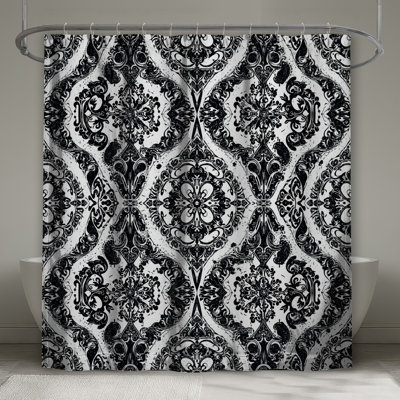 Rideau de douche noir et blanc damassé très long