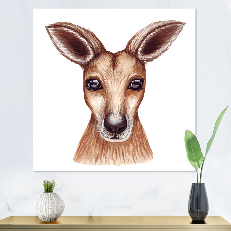 Portrait d'un kangeroo - reproduction d'art sur toile traditionnelle, H 16 po x l 16 po x P 1 po, Toile tendue