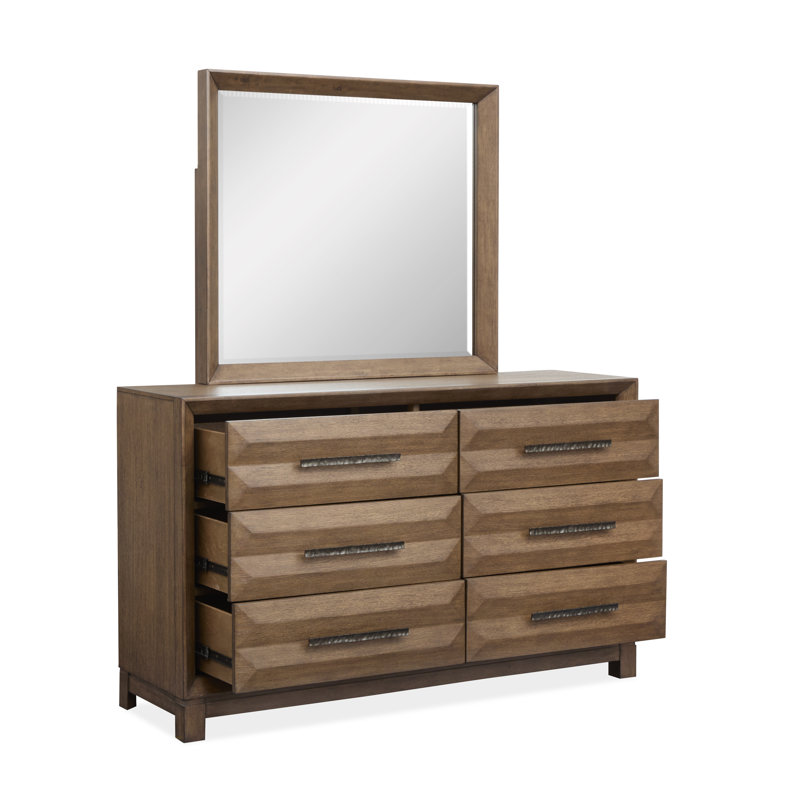 Grand lit à panneau et commode à tiroirs avec miroir de paysage, Grand, 3 Pcs: Bed, Dresser, Mirror