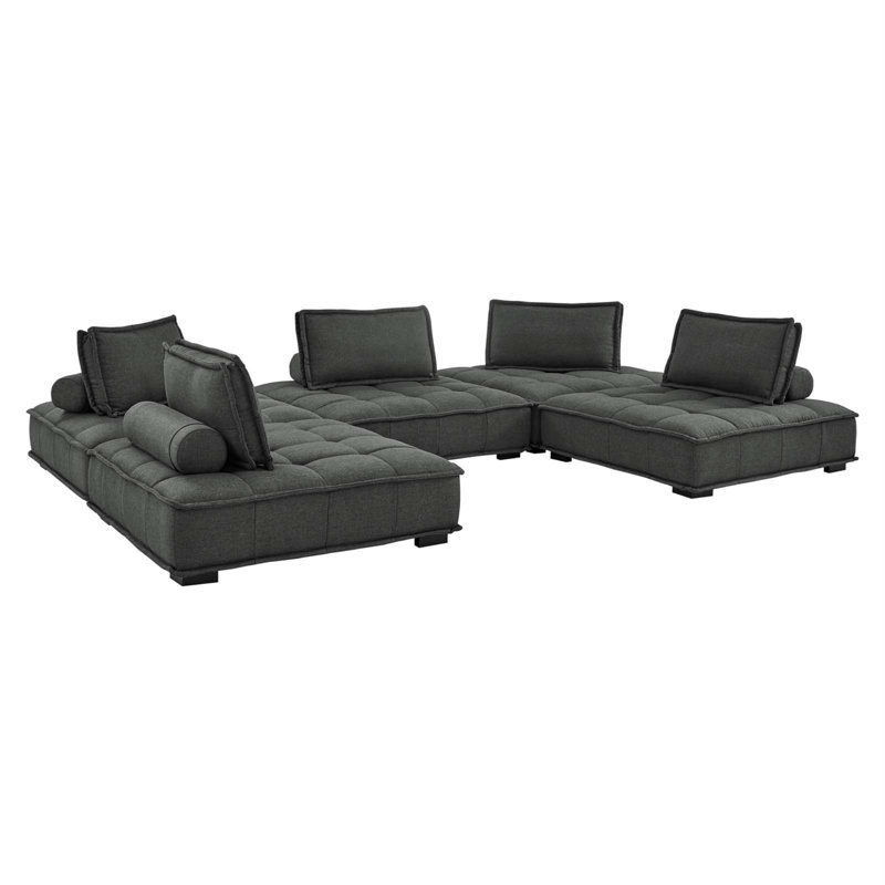 Canapé modulaire en tissu capitonné 5 pièces Saancer, Polyester gris