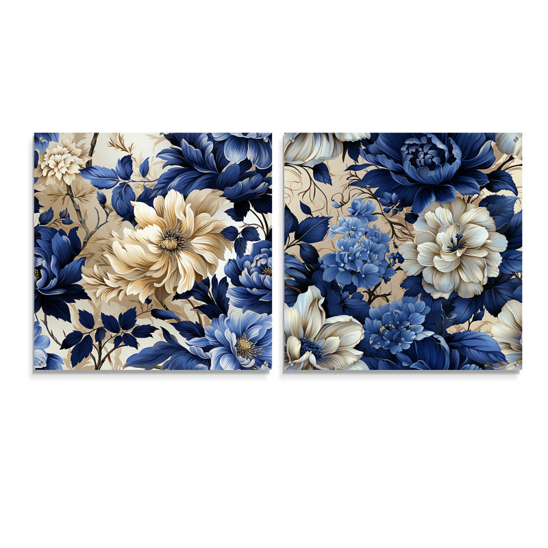 Victorien bleu cobalt feuillage victorien, H 16 po x l 33 po