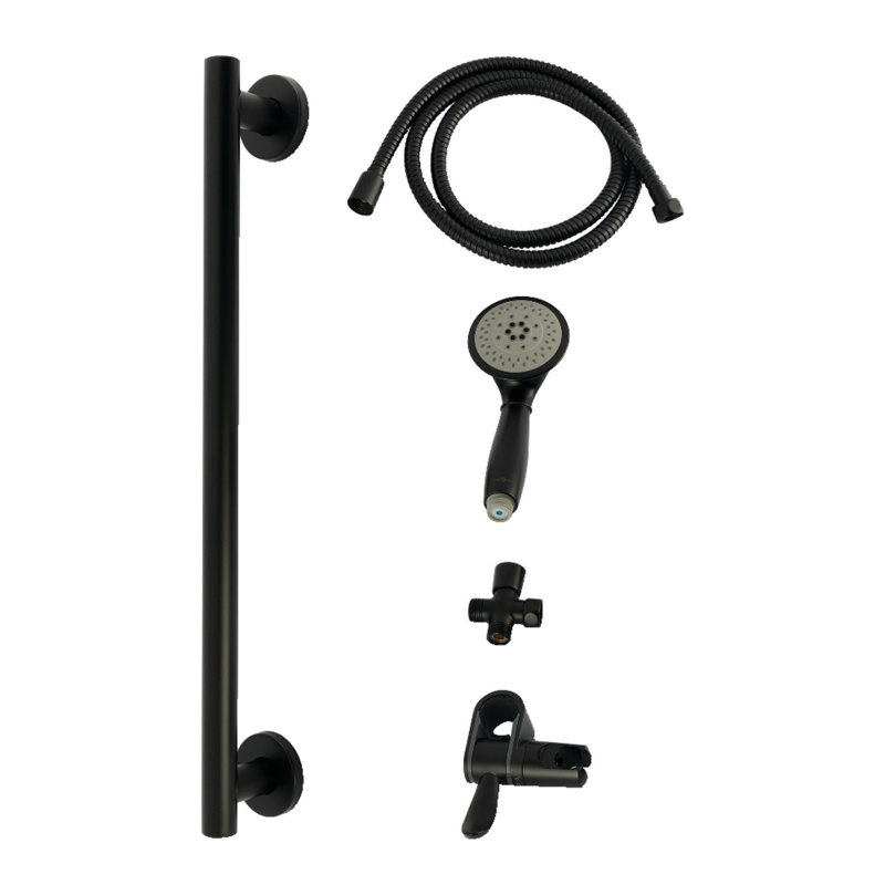 Kingston Brass Made To Match Shower System With Slide/Grab Bar And Hand Shower, Matte Black