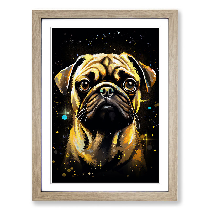 Pug Tachisme No.2 - Single Picture Frame Print on Wood, Oak, 46" H x 34" W x 2" D