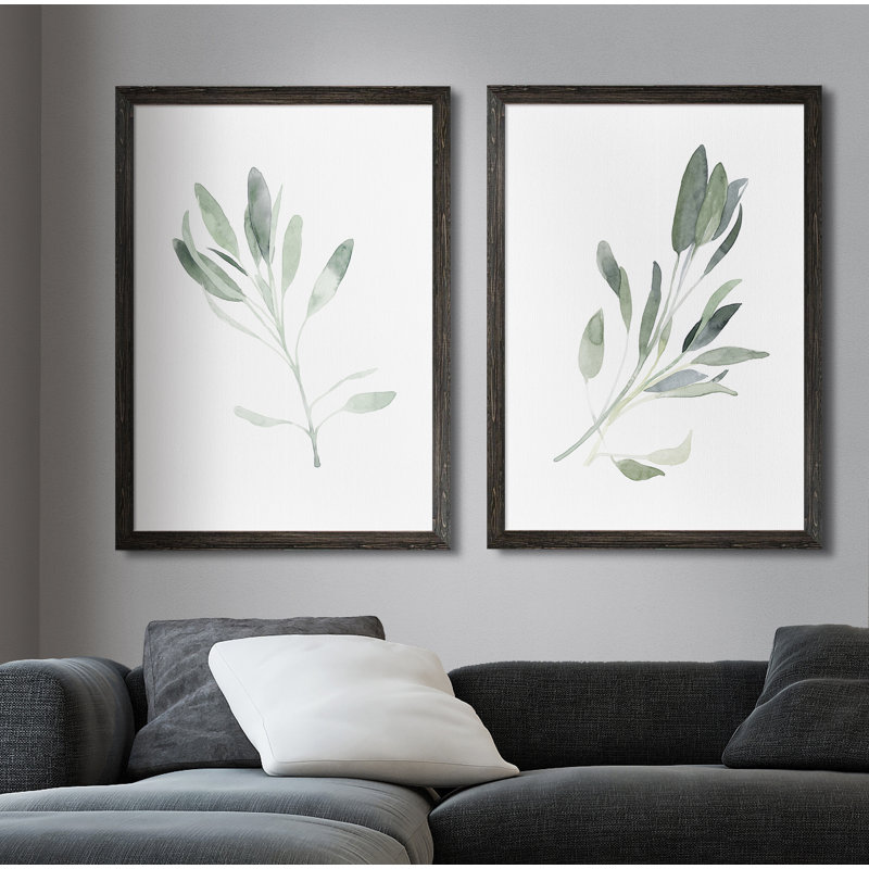 Simple Sage - 2 Piece Picture Frame Painting Print Set, No Mat, Ebony Framed Canvas Set, 20" H x 16" W x 1.25" D