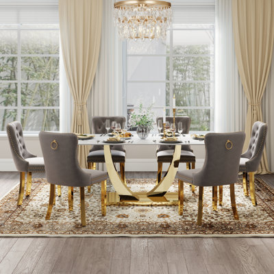 Hoppus 6 - Person Pedestal Dining Set