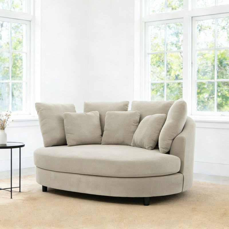 70.1"w Slipcovered  Upholstered Oversized Barrel Chair, Wheat