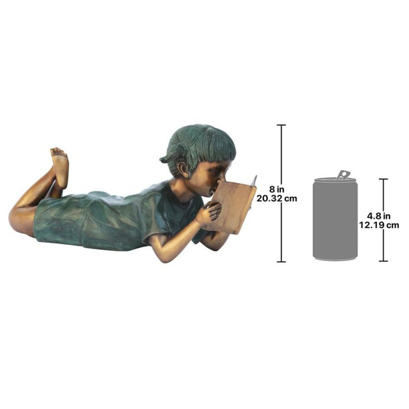 Bronze Girl Reading Statue with Two-Tone Patina Finish