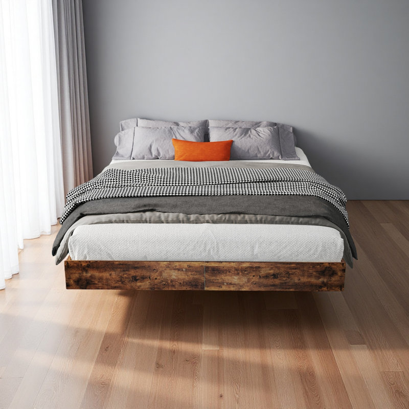 Floating Bed Frame With LED Lights, Heavy Duty Metal Platform, Full