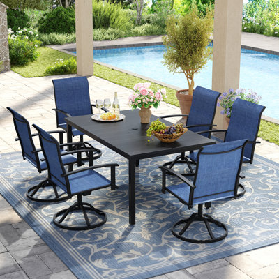 6-Person Rectangular Patio Dining Set With 360° Swivel PVC-coated polyester Chairs