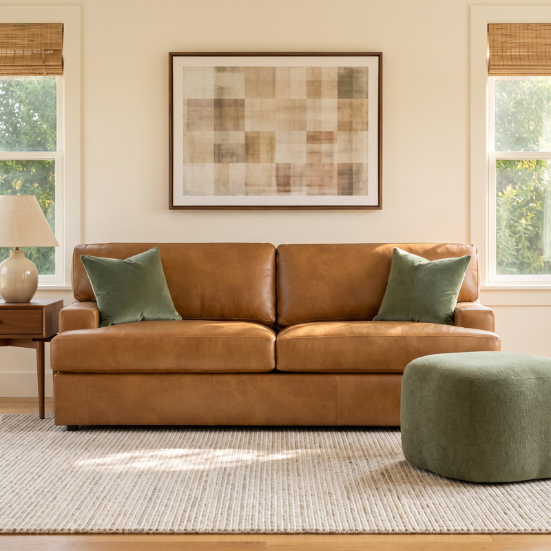 Cleo 84'' Sleeper Sofa, Bistro Saddle Genuine Leather