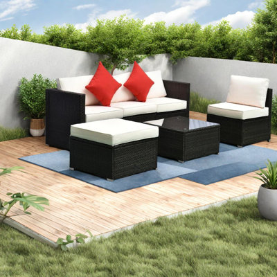 Ensemble de 6 canapés de patio modernes en acier et rotin pour espaces extérieurs confortables