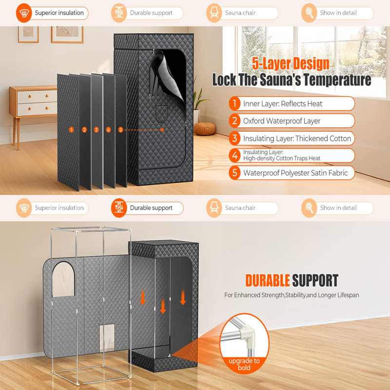 Portable Steam Sauna Box For Home   15 Temperature Levels, 1200W 3L Tank With Folding Chair, Compact Indoor Sauna For Muscle Relief & Relaxation