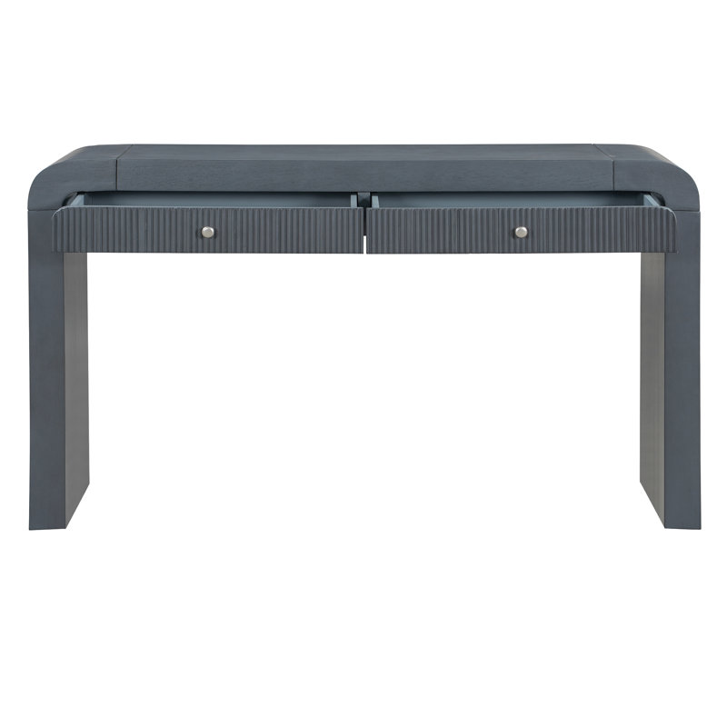 Rustic Console Table With Fluted Drawer Front, Dark Navy