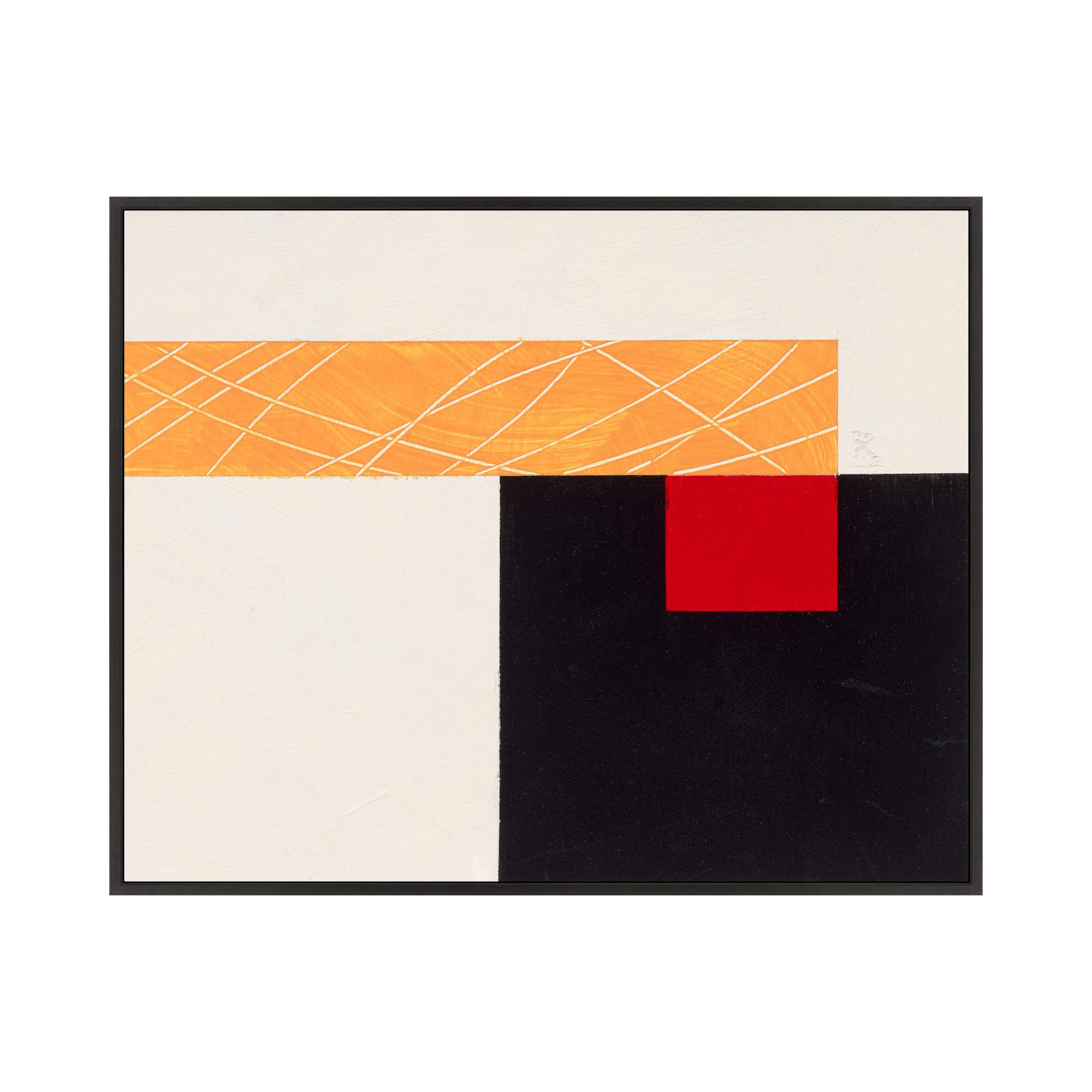Composition With Yellow 1 by Robert Kamnatnik, 21" H x 30" W x 1.38" D, Black Framed Canvas