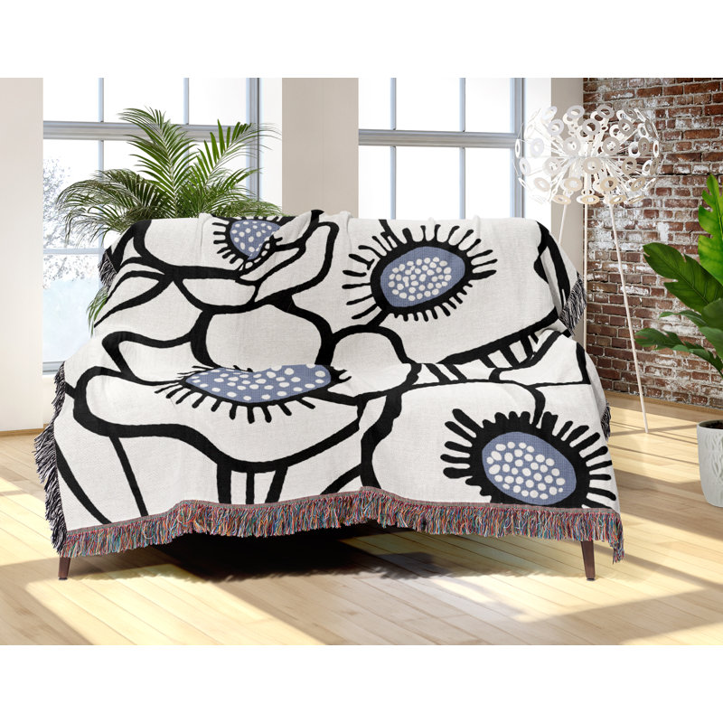 Jeté floral en coton, 50 x 60, Noir