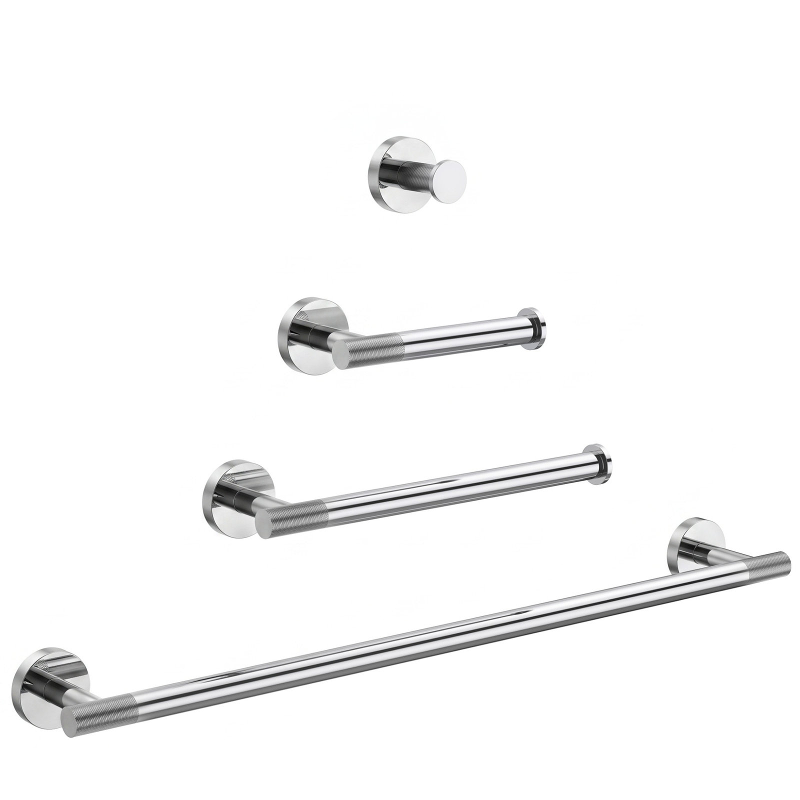 Knurled 4-Piece Stainless Steel Bath Hardware Set, Chrome