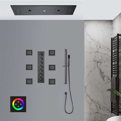 Système de douche à pluie thermostatique musical avec panneau tactile noir mat Bergamo Bergamo