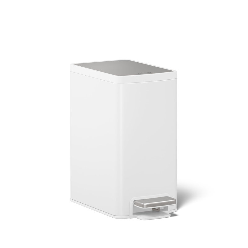 6-Liter Step Trash Can, Black Stainless, Stainless Steel/White