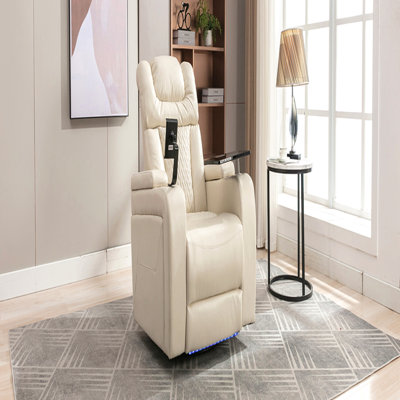 Fauteuil inclinable de 270 po avec siège inclinable électrique en cuir de polyuréthane 270 po avec table pour plateau, support pour téléphone, porte-gobelet, port USB, rangement caché pour le salon
