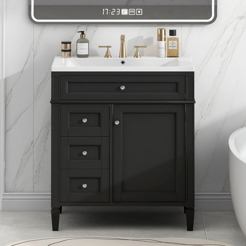Bathroom Vanity with Sink, Black, Silver