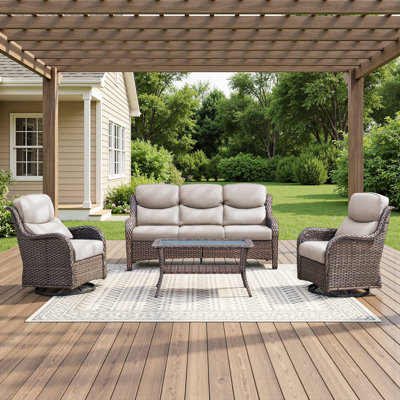 4-Pieces Outdoor Wicker Patio Sofa Set With Coffee Table And Swivel Chairs
