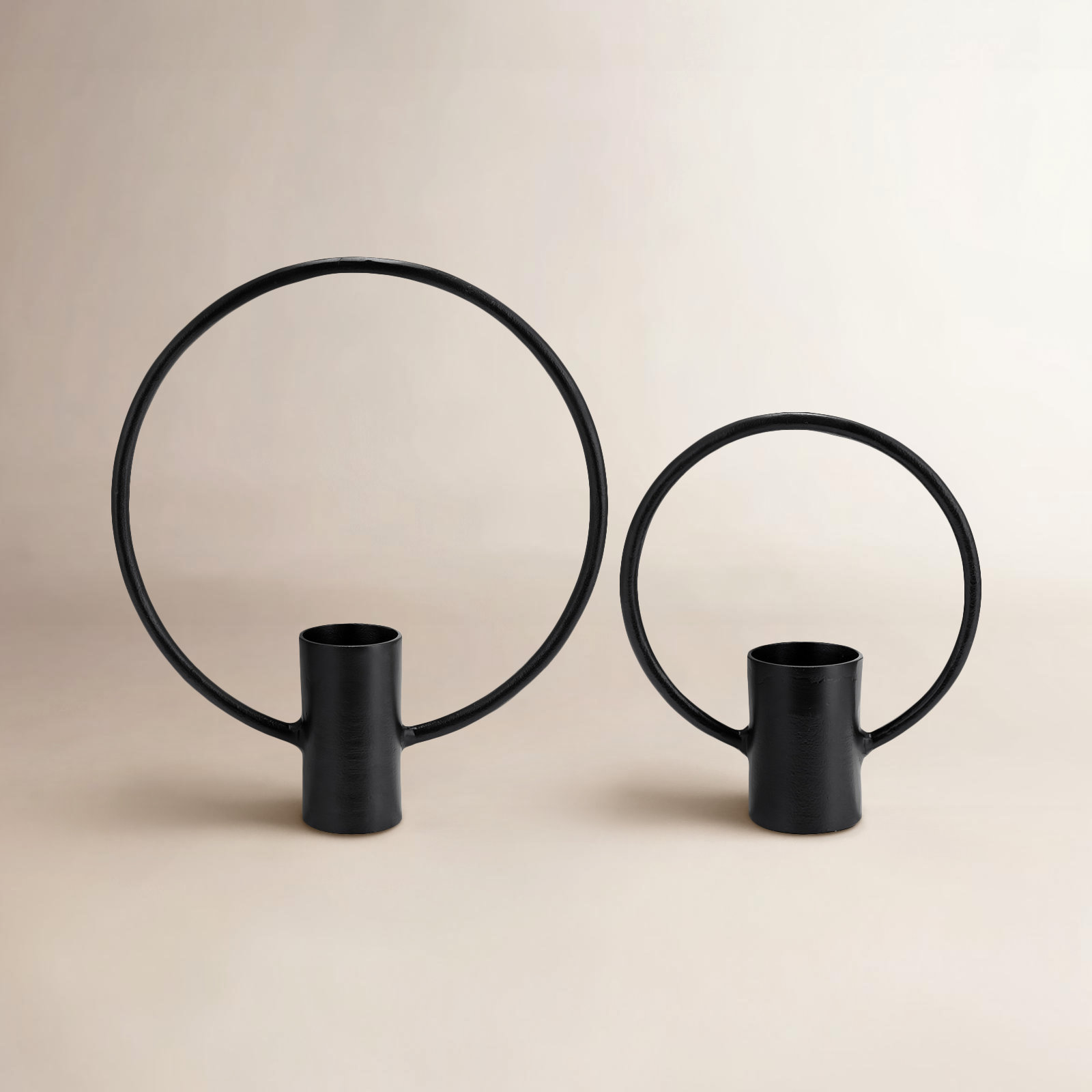 Merrin Set of 2 Metal Decorative Ring Candle Holders - Contemporary Abstract Black Aluminum Ring Candle Displays for Home or Office Decor