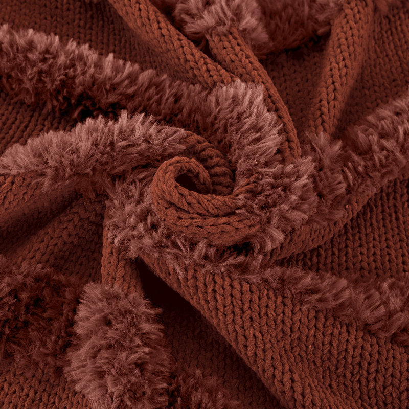 Nutmeg Faux Fur Knitted Throw Blanket, 50" x 60"