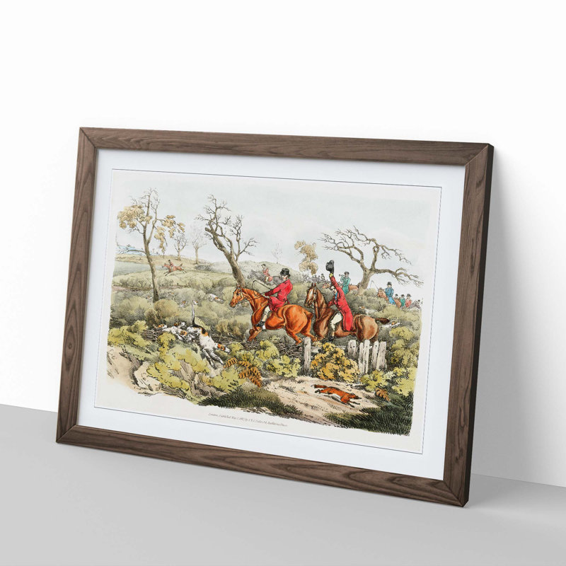 Fox Hunting by Henry Alken - Picture Frame Painting Print on MDF, Walnut Framed, 36cm H x 48cm W x 2cm D