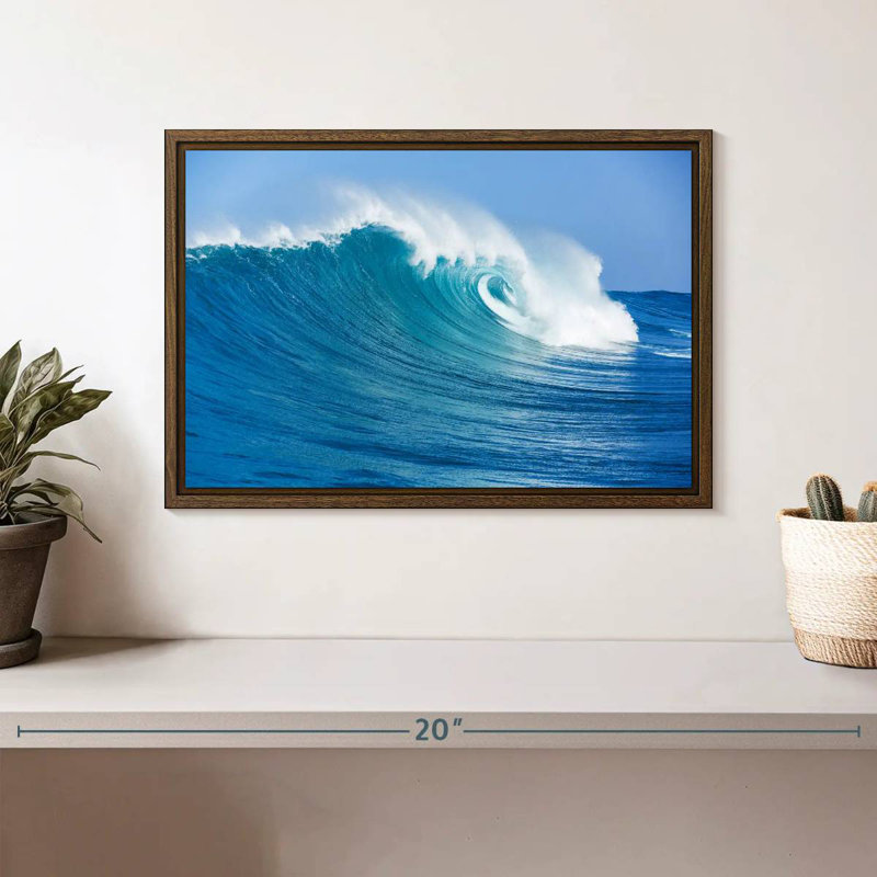Ocean Wave Break, 31 po x 21 po, Cadre flottant noyer