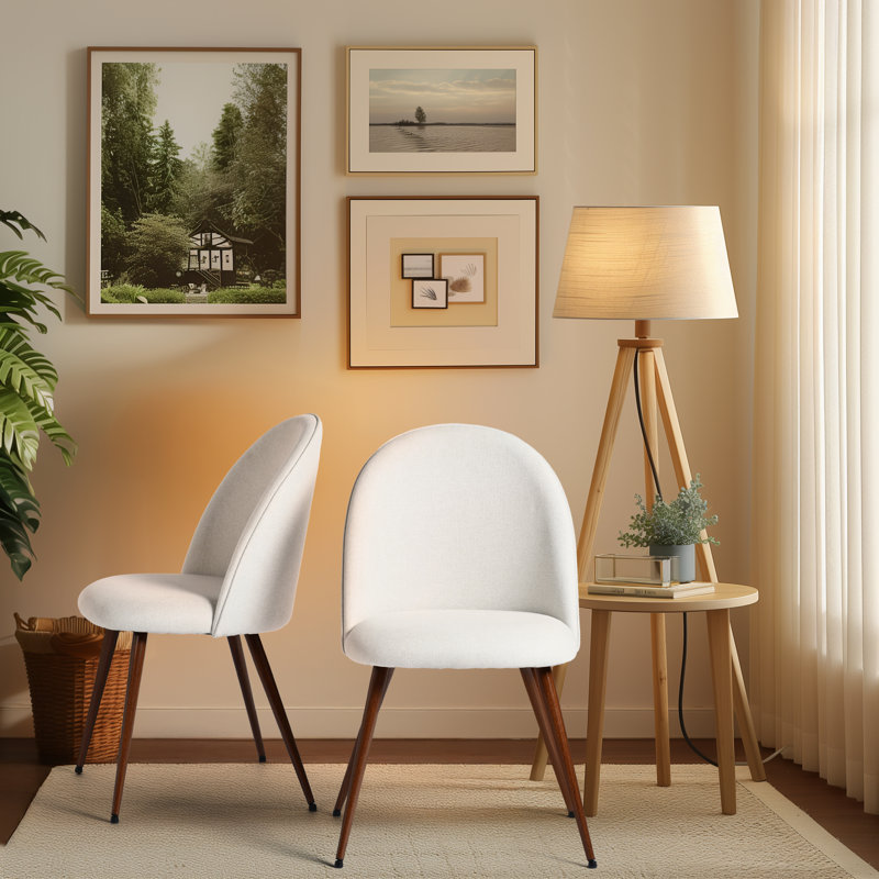 Upholstered Accent Chairs with Curved Backrest and Sturdy Metal Leg Living Room Side Chairs, Cream  Polyester