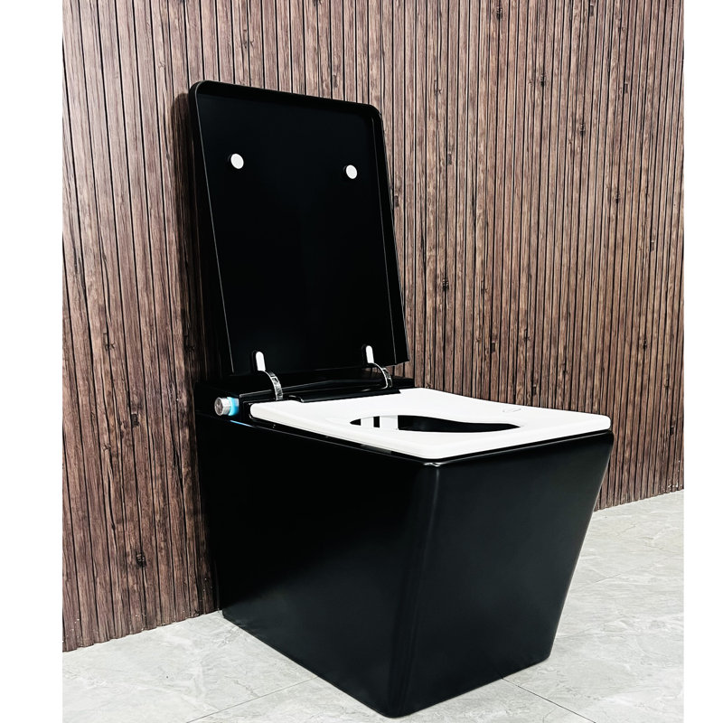 Black Square Smart Toilet With Built-In Tank, Auto Flush, Heated Seat, Remote Control, Led Display For Bathrooms Tank Bathroom, Display, Matte Consolidation