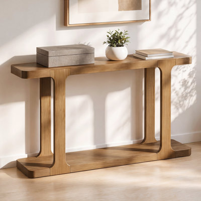 50" Minimalist Modern Console Table, Inlaid Assembly Design, Solid Wood Legs, Pine Veneer