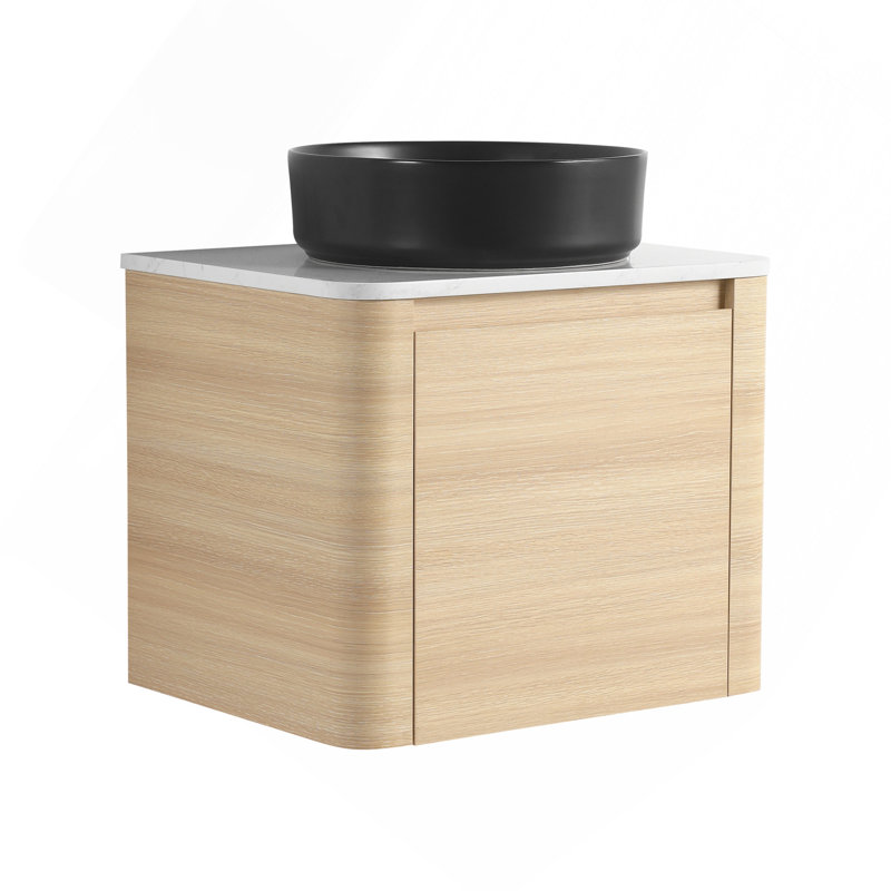 Meuble-lavabo mural 24 po avec lavabo d'art en céramique et 1 porte à fermeture en douceur, contreplaqué, Natural