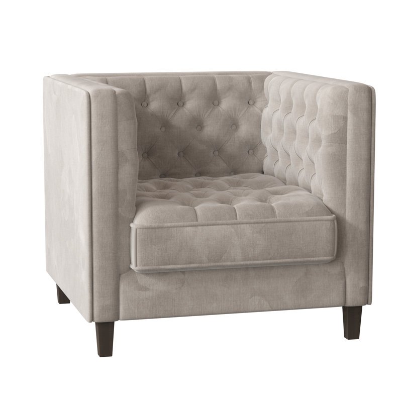 Jess Tufted Armchair, Bella Black Performance Velvet, Brown Mahogany