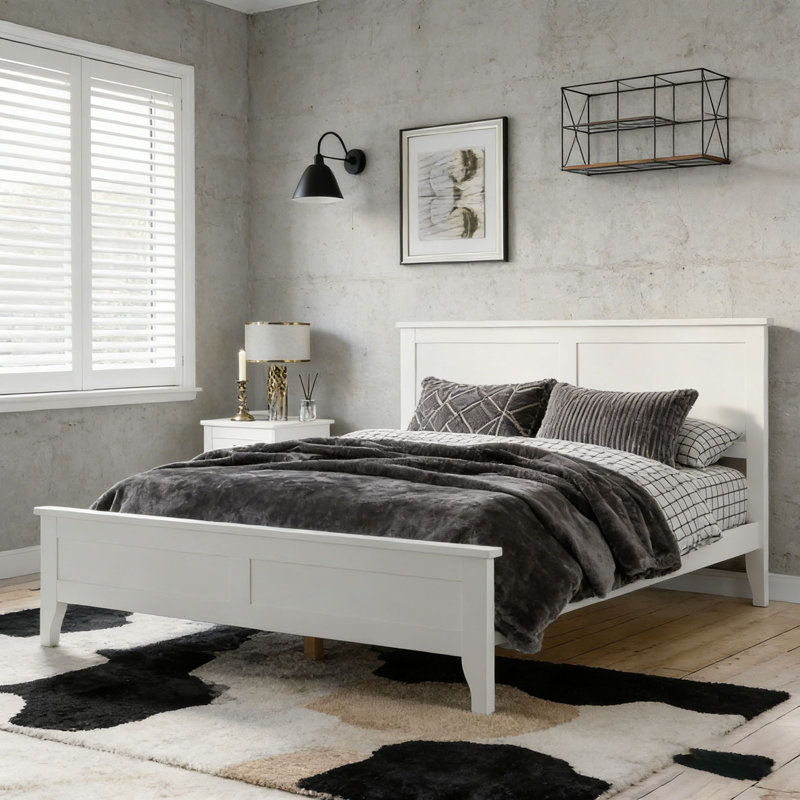 Modern Solid Wood Platform Bed, Full, White