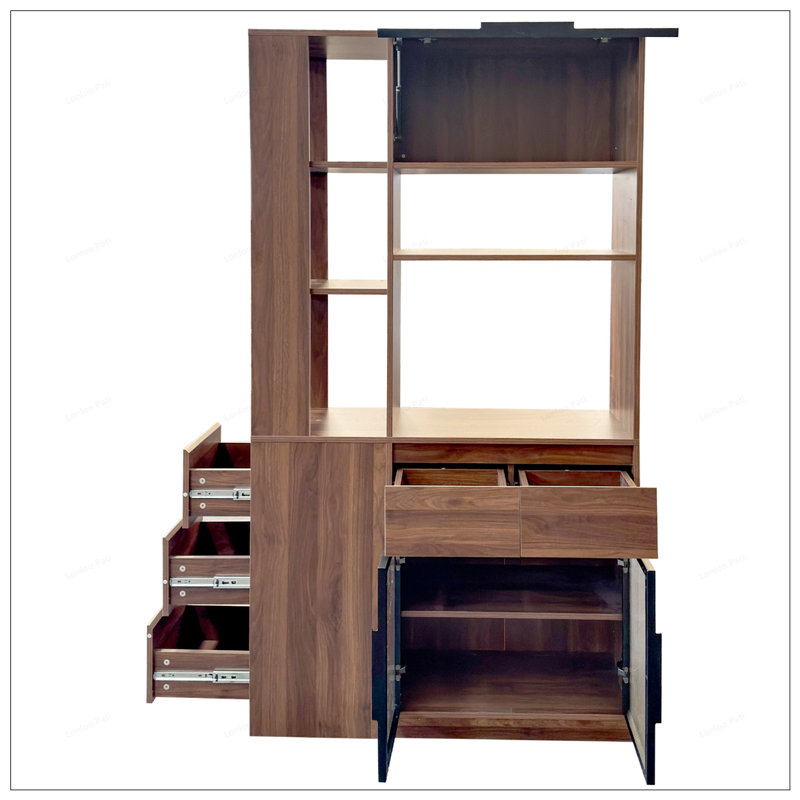 Tall Wooden Storage Cabinet with Multi-functional Spaces, Modern Entrance Organizer for Hallway and Living Room, Walnut