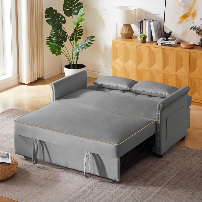 Grey Velvet Sleeper Sofa Bed