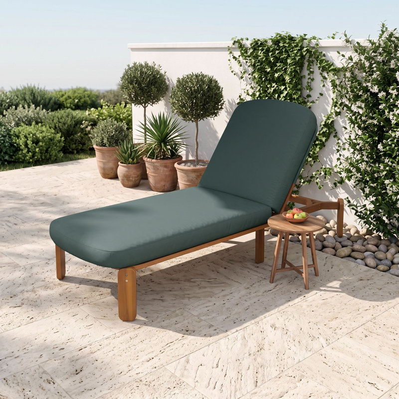 Chaise longue d'extérieur en bois d'acacia avec dossier réglable à 3 positions et coussins pour solarium, Green
