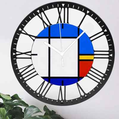 10" Round Iron Wall Clock with Silent Quartz Movement, Roman Numerals, UV-Printed Design