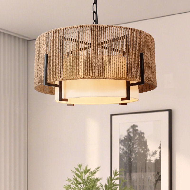 20Inch 4 - Light Drum  Rattan Chandelier